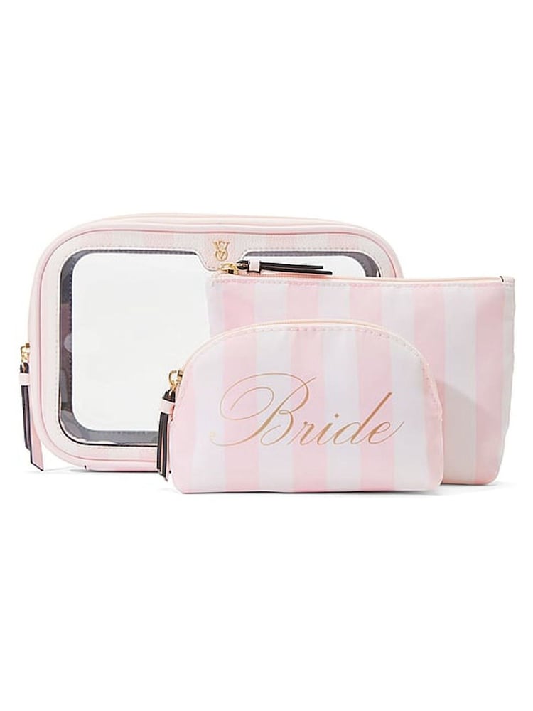 Victoria's Secret Bridal Pink Stripe Travel Trio Makeup Bag - Image 1 of 3