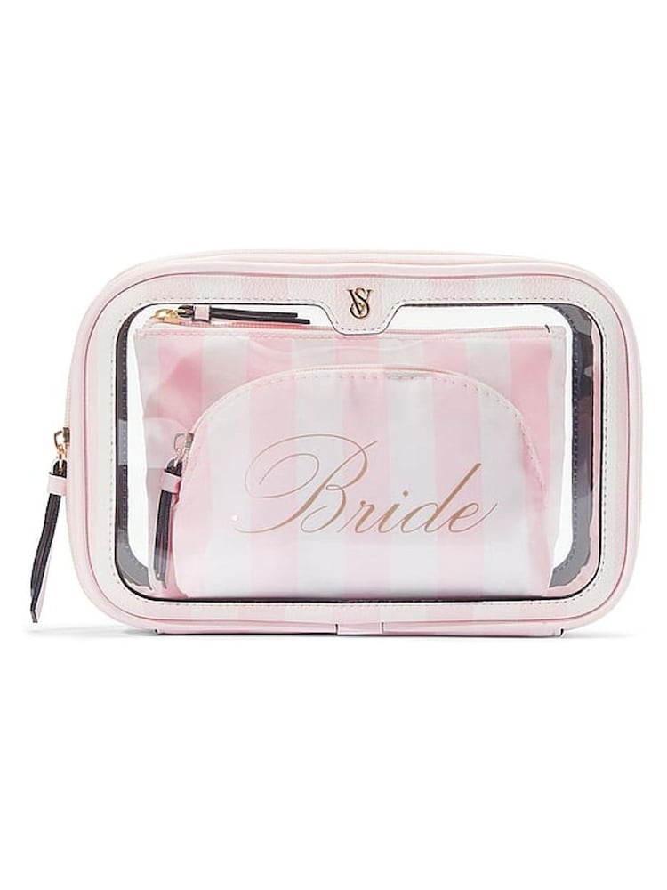 Victoria's Secret Bridal Pink Stripe Travel Trio Makeup Bag - Image 2 of 3