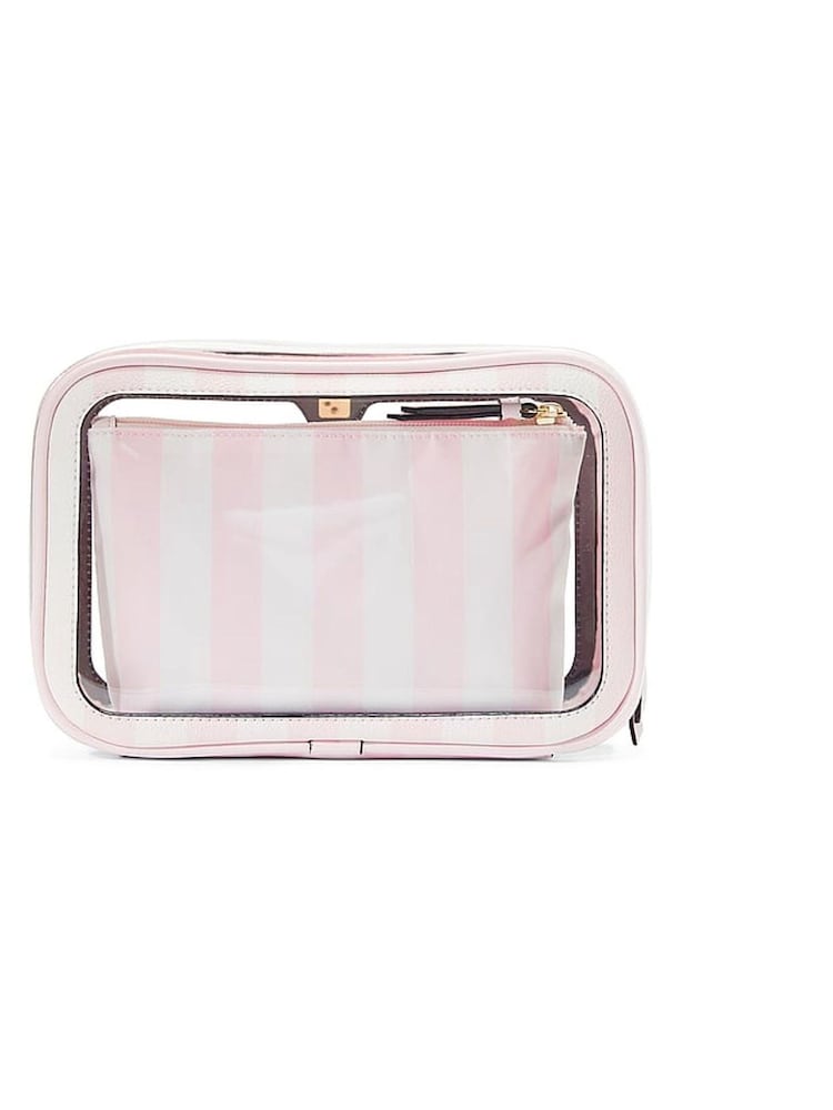 Victoria's Secret Bridal Pink Stripe Travel Trio Makeup Bag - Image 3 of 3