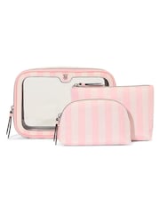 Victoria's Secret Iconic Stripe Pink Travel Trio Makeup Bag - Image 1 of 3