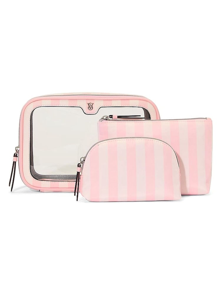 Victoria's Secret Iconic Stripe Pink Travel Trio Makeup Bag - Image 1 of 3