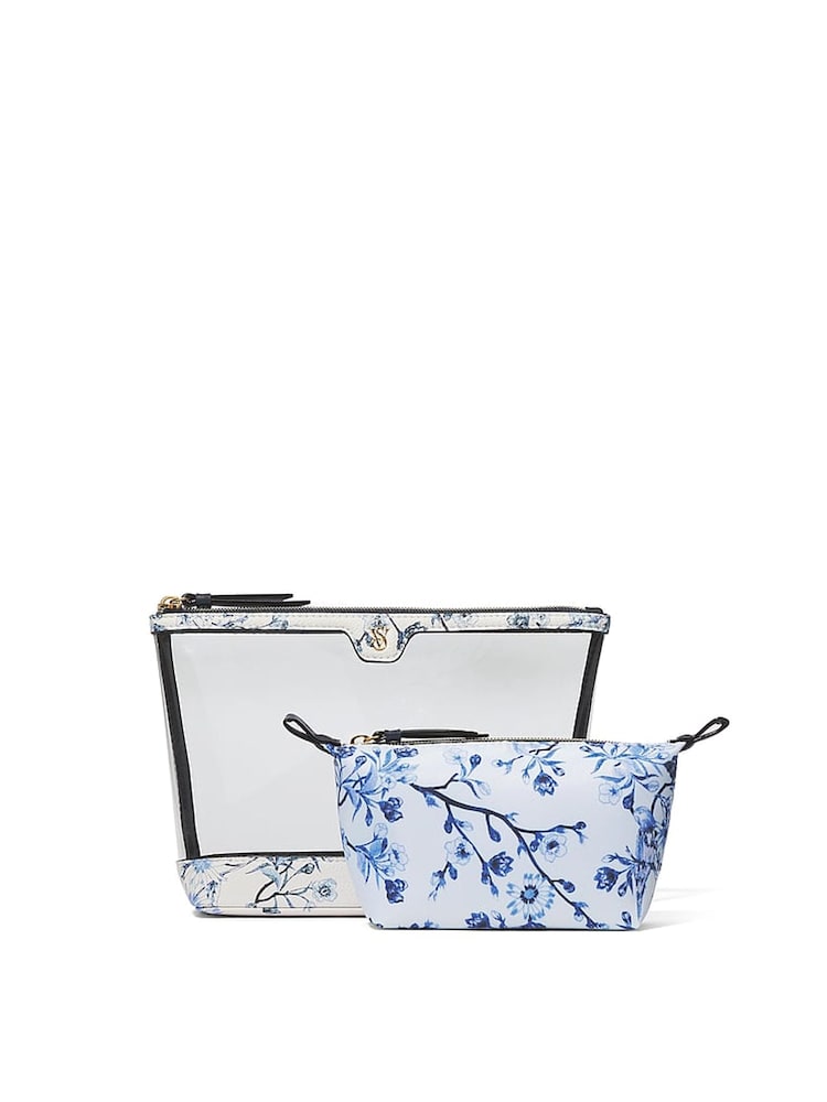 Victoria's Secret White Floral AM/PM Makeup Bag Duo - Image 1 of 2 Victoria's Secret White Floral AM/PM Makeup Bag Duo - Image 1 of 2