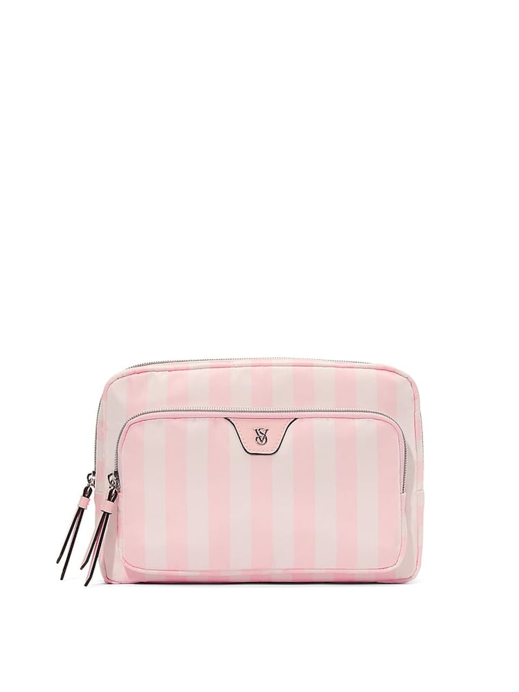 Victoria's Secret Iconic Stripe Pink Makeup Bag - Image 1 of 3