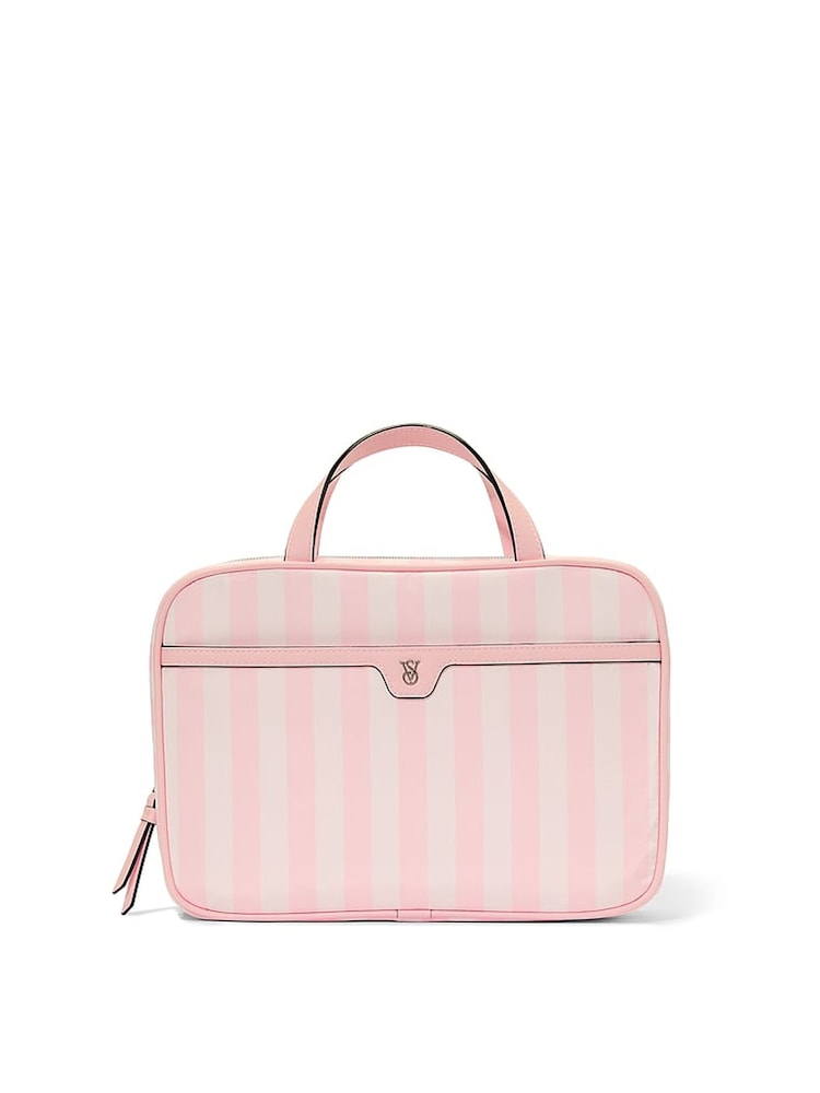 Victoria's Secret Iconic Stripe Pink Jetsetter Hanging Makeup Bag - Image 1 of 3