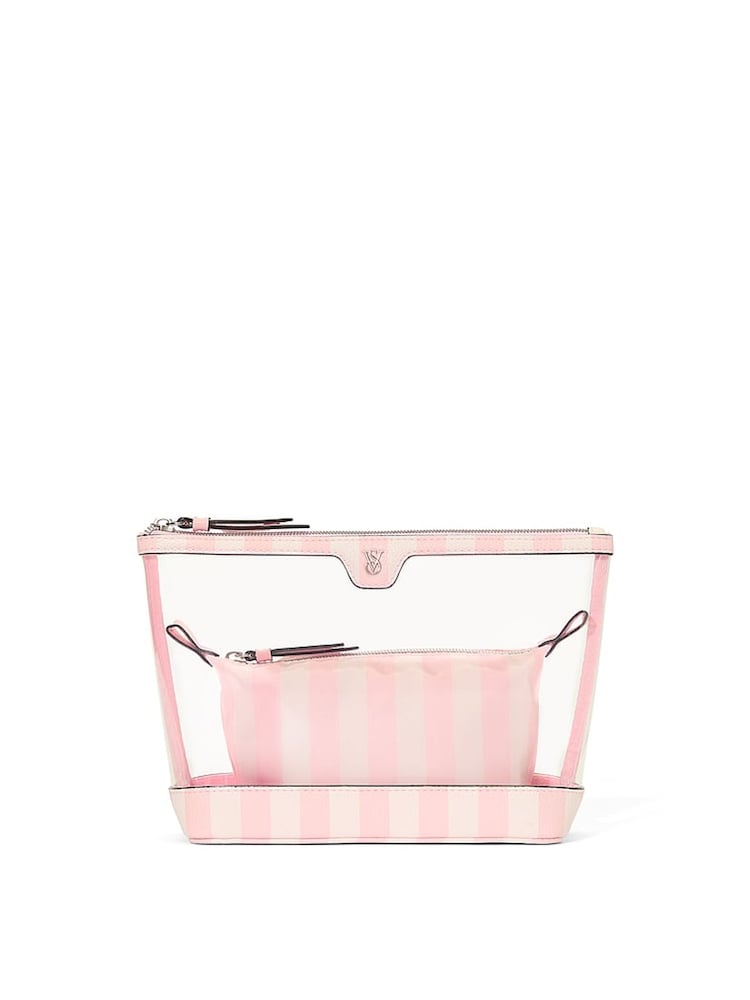 Victoria's Secret Iconic Stripe Pink AM/PM Makeup Bag Duo - Image 2 of 4