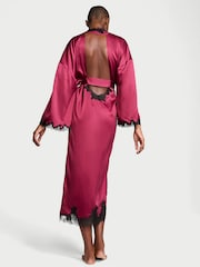 Victoria's Secret Campari Red Satin Lace Trim Open Back Robe - Image 2 of 4
