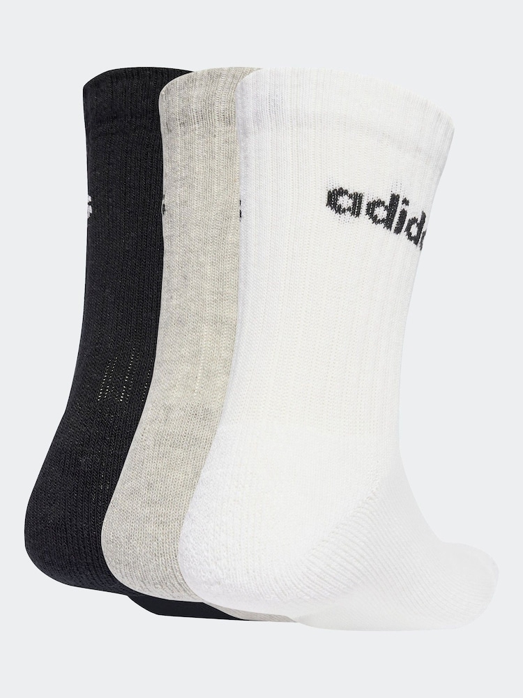 adidas Grey Linear Crew Socks Cushioned Socks 3 Pack - Image 1 of 4