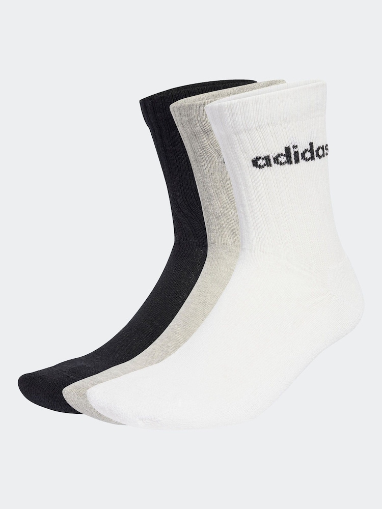 adidas Grey Linear Crew Socks Cushioned Socks 3 Pack - Image 2 of 4