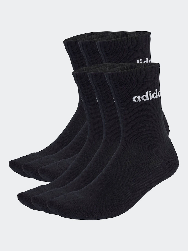 adidas Black Linear Crew Socks Cushioned Socks 3 Pack - Image 1 of 4 adidas Black Linear Crew Socks Cushioned Socks 3 Pack - Image 1 of 4