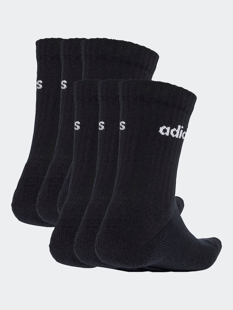 adidas Black Linear Crew Socks Cushioned Socks 3 Pack - Image 2 of 4 adidas Black Linear Crew Socks Cushioned Socks 3 Pack - Image 2 of 4