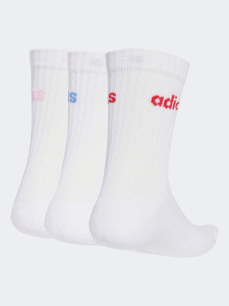 adidas White Ecru Linear Crew Cushioned Socks 3 Pack - Image 2 of 4