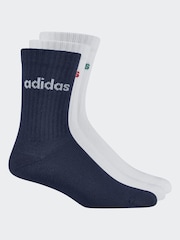 adidas Blue Linear Crew Cushioned Socks 3 Pack - Image 1 of 1