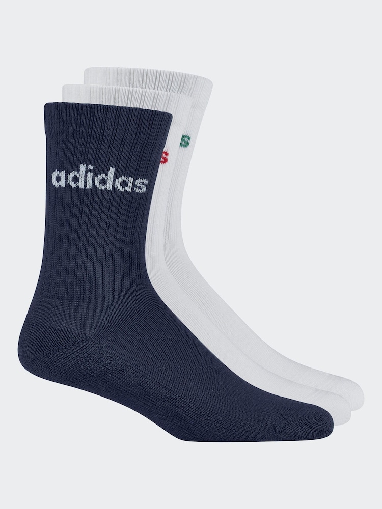 adidas Blue Linear Crew Cushioned Socks 3 Pack - Image 1 of 1
