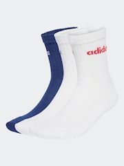 Синий - Adidas Linear Crew Cushioned Socks 3 Pack - Image 2 of 4