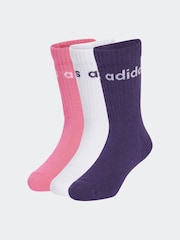 adidas White Linear Kids Crew Socks 3 Pack - Image 1 of 4