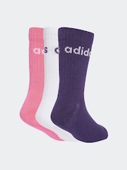adidas White Linear Kids Crew Socks 3 Pack - Image 2 of 4