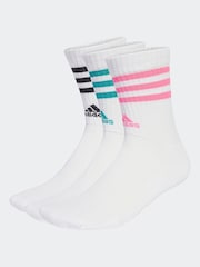 adidas White Ecru 3-Stripe Crew Length Socks 3 Pack - Image 1 of 4