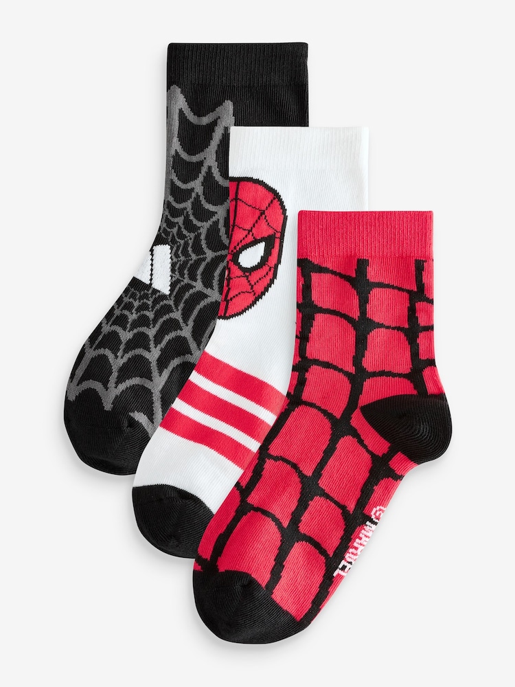adidas White Little Kids Marvel Spiderman Socks 3 Pack - Image 1 of 4