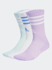 adidas Purple 3-Stripe Crew Length Socks 3 Pack - Image 1 of 4