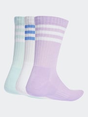 adidas Purple 3-Stripe Crew Length Socks 3 Pack - Image 2 of 4