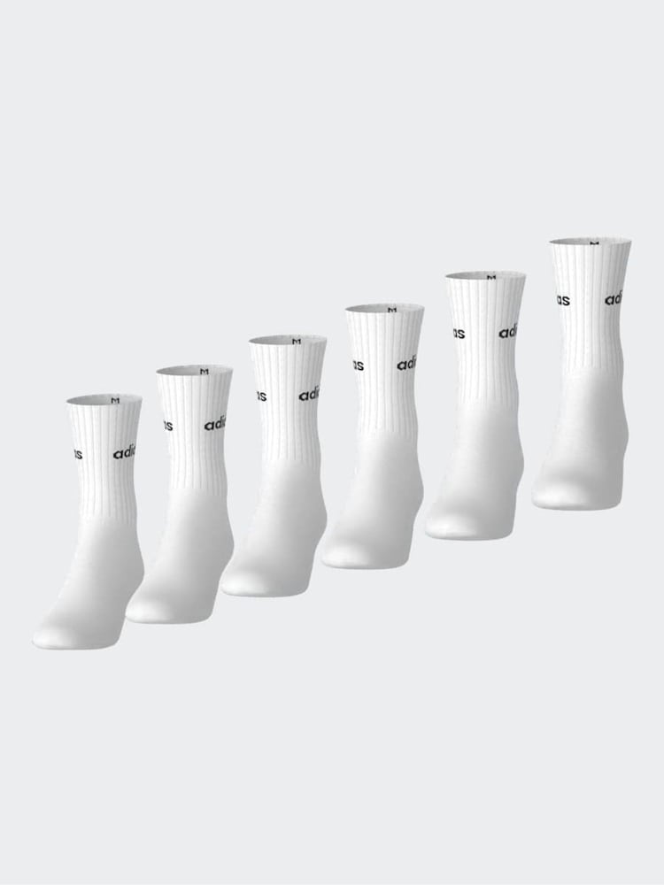 Adidas White Linear Crew Socks Cushioned Socks 6 Pack - Image 8 of 8 Adidas White Linear Crew Socks Cushioned Socks 6 Pack - Image 8 of 8