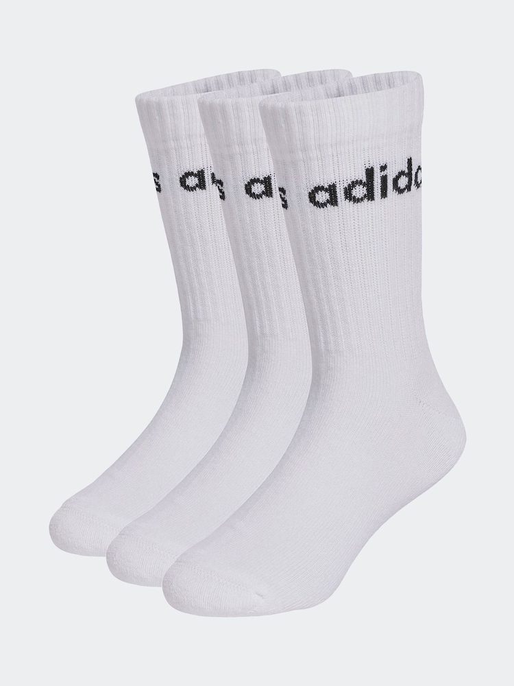 adidas White Chrome Linear Kids Crew Socks - Image 1 of 4 adidas White Chrome Linear Kids Crew Socks - Image 1 of 4