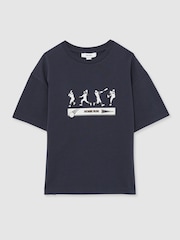 Reiss Petrol Blue Kolby 9-13 yrs Cotton Varsity League Oversize T-Shirt - Image 2 of 4
