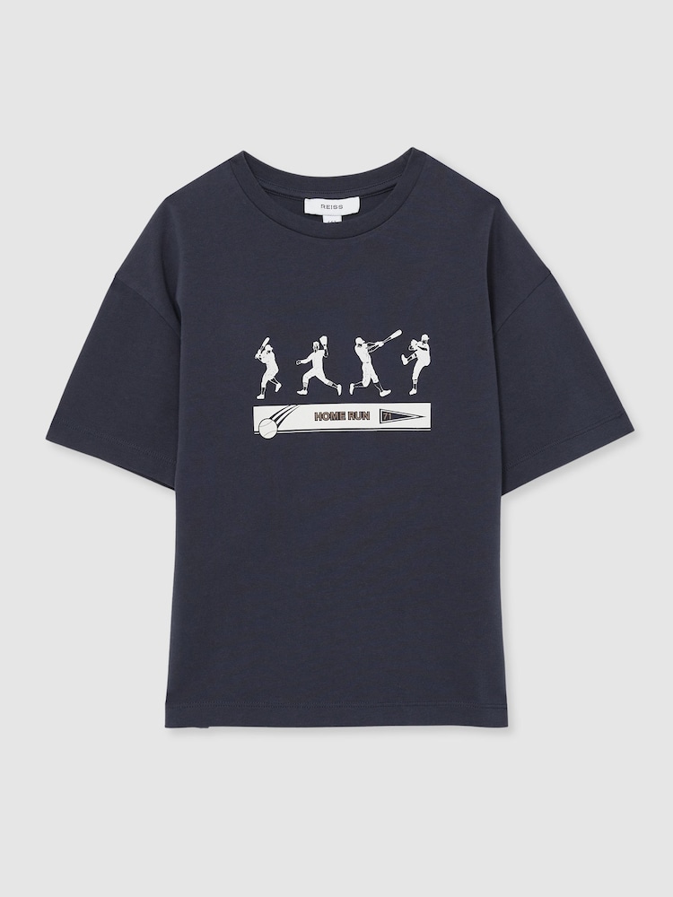Reiss Petrol Blue Kolby 9-13 yrs Cotton Varsity League Oversize T-Shirt - Image 2 of 4 Reiss Petrol Blue Kolby 9-13 yrs Cotton Varsity League Oversize T-Shirt - Image 2 of 4