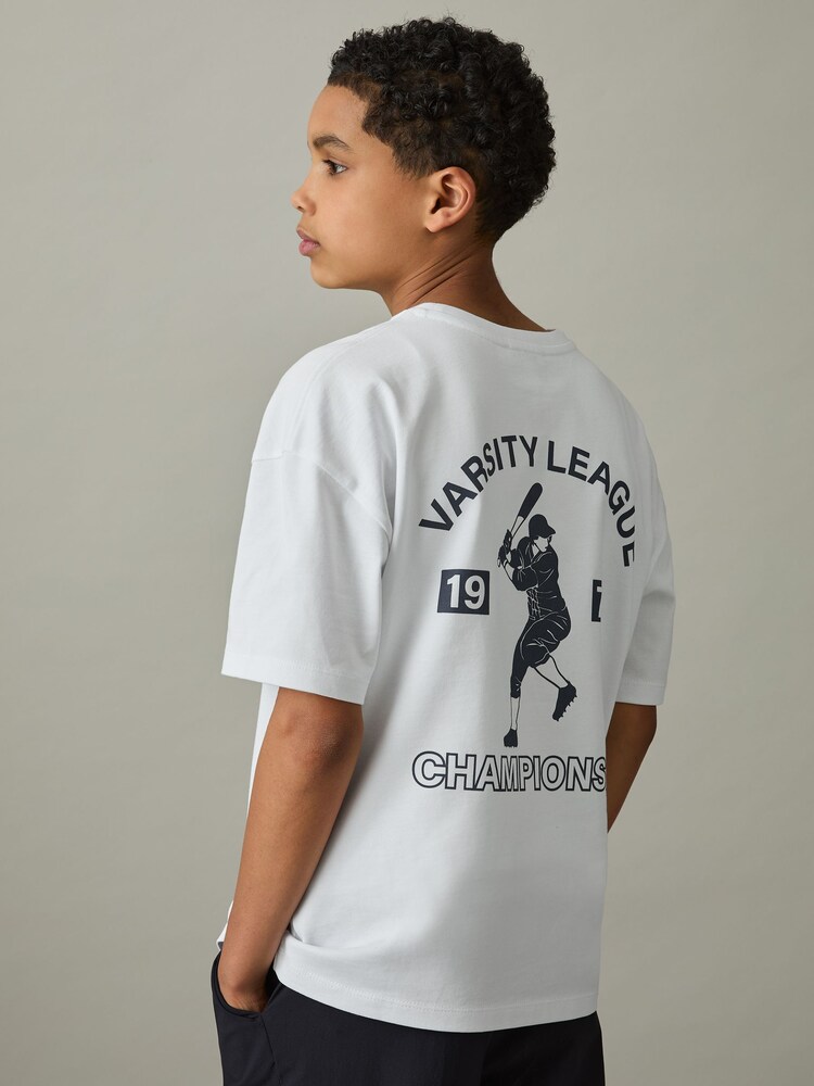 Buy Reiss Off White Zito 13-14 yrs Cotton Varsity-League T-Shirt