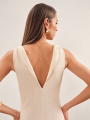 Reiss Cream Kiera Textured Drape-Neck Midi Dress - Image 3 of 6