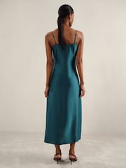 Reiss Teal Zoey Satin Drape-Detail Slip Dress - Image 4 of 6
