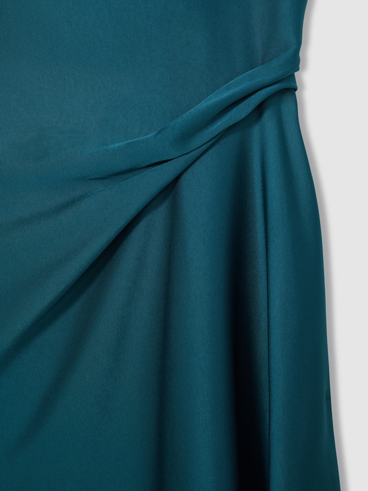 Reiss Teal Zoey Satin Drape-Detail Slip Dress - Image 6 of 6
