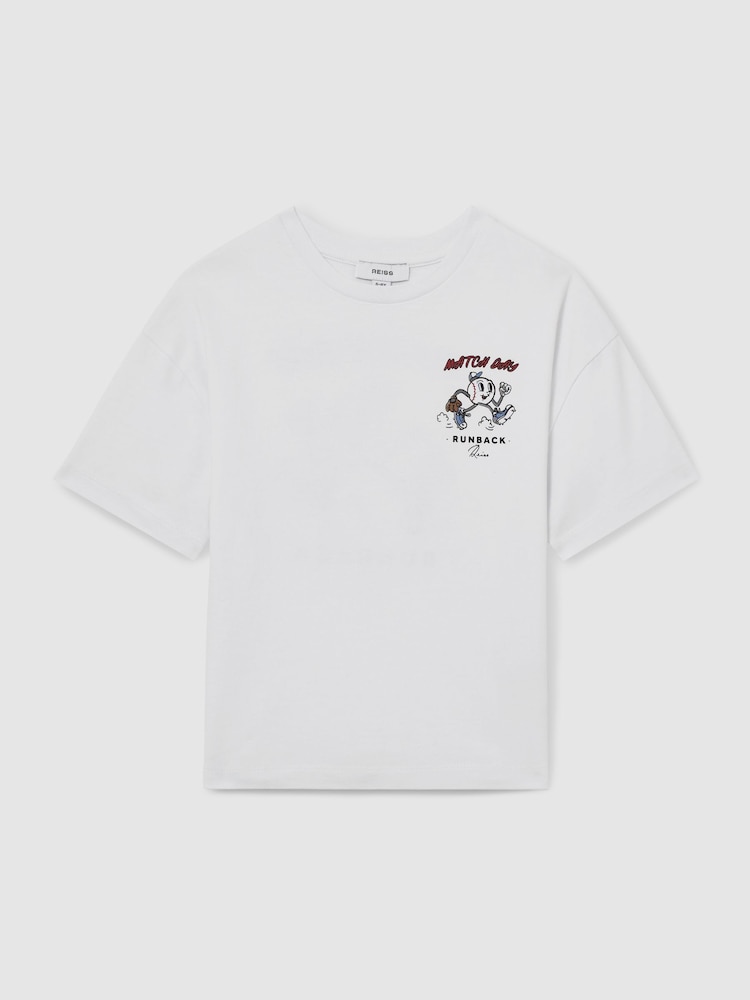 Reiss Off White Young 3-9 yrs Cotton Oversized Match Day T-Shirt - Image 2 of 5