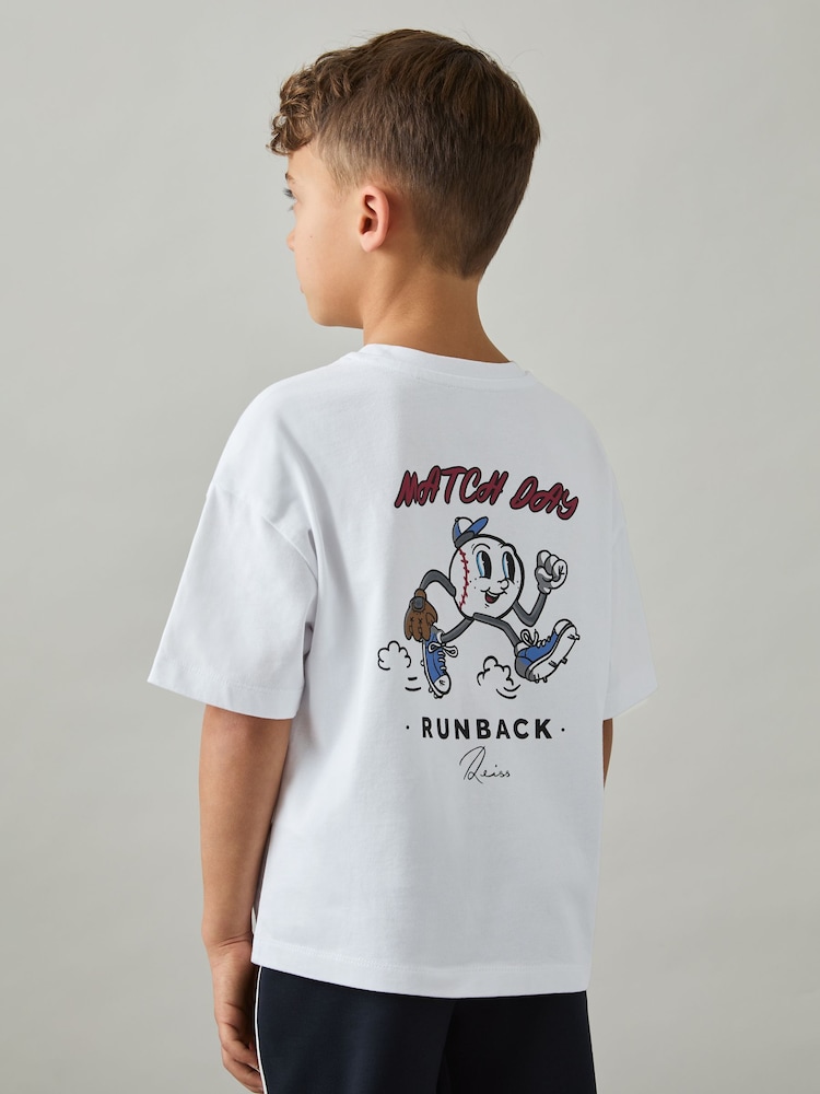 Reiss Off White Young 3-9 yrs Cotton Oversized Match Day T-Shirt - Image 4 of 5