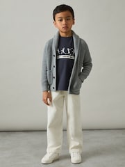 Reiss Petrol Blue Kolby 3-9 yrs Cotton Varsity League Oversize T-Shirt - Image 1 of 4