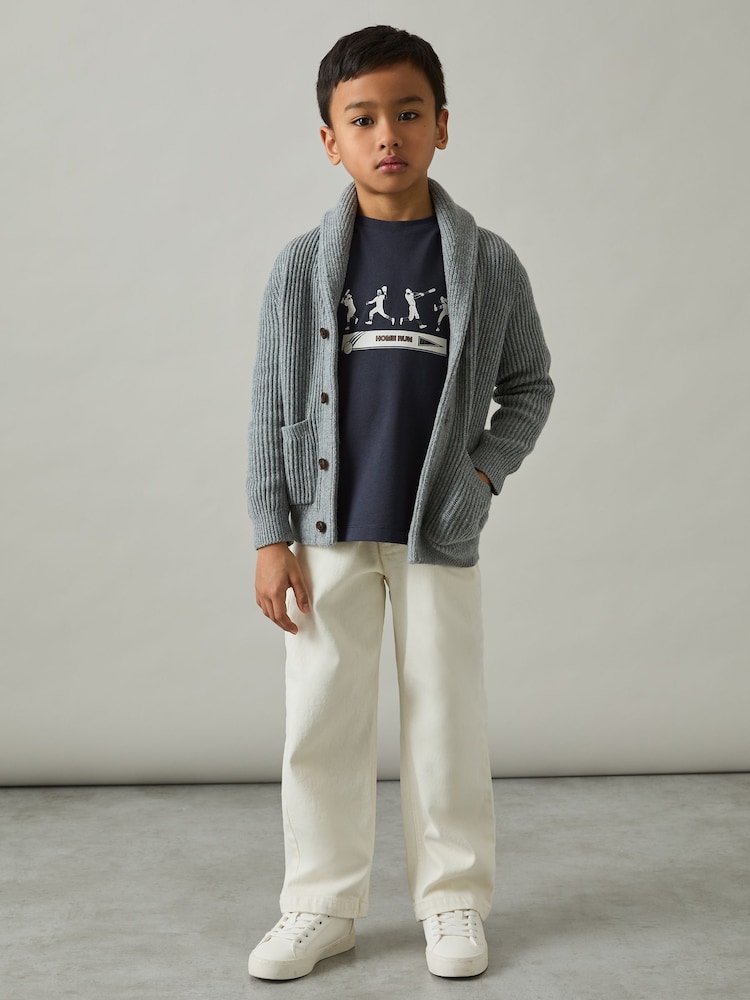 Reiss Petrol Blue Kolby 3-9 yrs Cotton Varsity League Oversize T-Shirt - Image 1 of 4