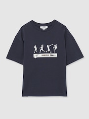 Reiss Petrol Blue Kolby 3-9 yrs Cotton Varsity League Oversize T-Shirt - Image 2 of 4
