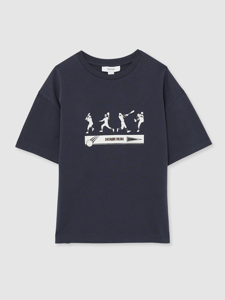 Reiss Petrol Blue Kolby 3-9 yrs Cotton Varsity League Oversize T-Shirt - Image 2 of 4