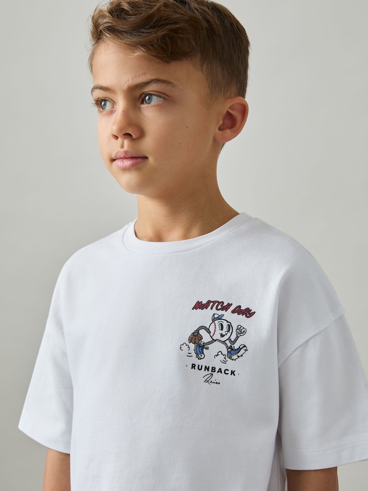 Reiss Off White Young 9-13 yrs Cotton Oversized Match Day T-Shirt - Image 4 of 5