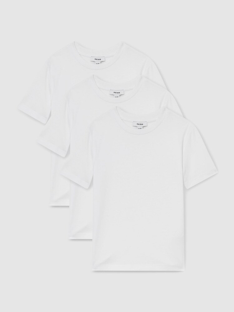Reiss White Honor Cotton Crew-Neck T-Shirts 3 Pack - Image 1 of 4 Reiss White Honor Cotton Crew-Neck T-Shirts 3 Pack - Image 1 of 4