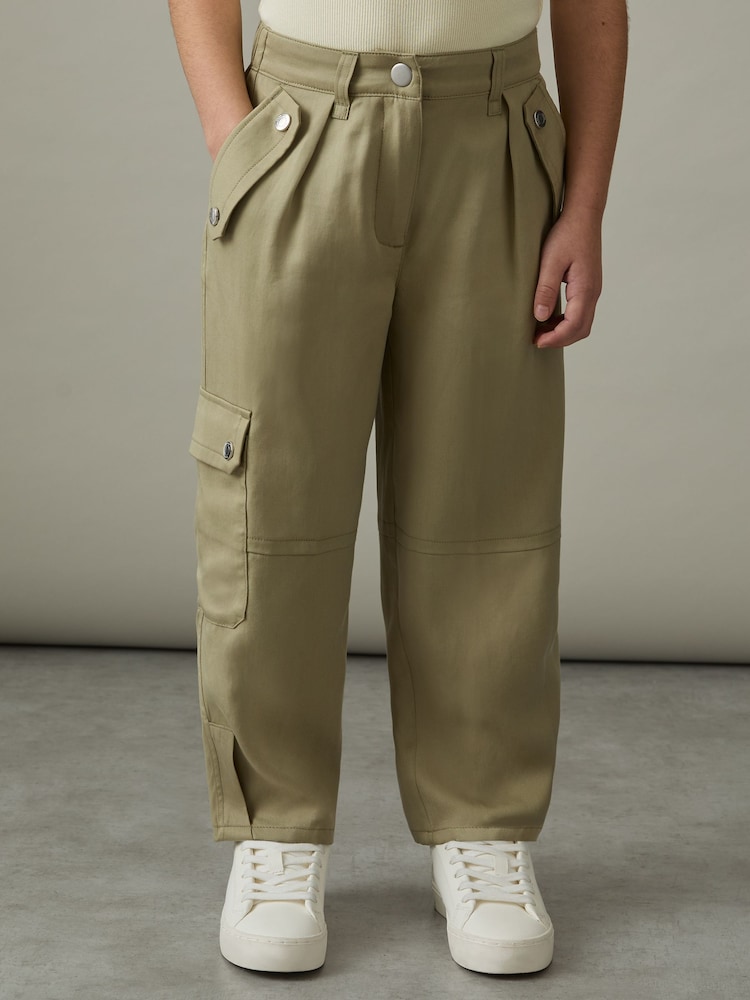 Reiss Khaki Cleaton Lyocell Linen Cargo Trousers - Image 1 of 4
