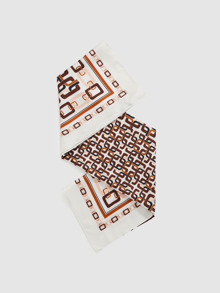 Reiss Taupe Scarlett Silk Chain-Print Scarf - Image 1 of 5