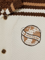 Reiss Taupe Brown/White Mitchell 13-14 yrs Chenille Airlines Embroidery Shirt - Image 5 of 5
