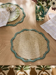 Nina Campbell Set of 2 Teal Blue Woven Seagrass Placemats - Image 1 of 4