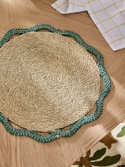 Nina Campbell Set of 2 Teal Blue Woven Seagrass Placemats - Image 2 of 4