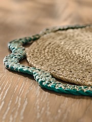 Nina Campbell Set of 2 Teal Blue Woven Seagrass Placemats - Image 3 of 4
