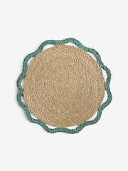 Nina Campbell Set of 2 Teal Blue Woven Seagrass Placemats - Image 4 of 4