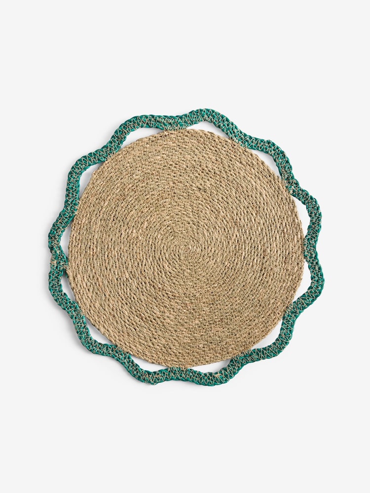 Nina Campbell Set of 2 Teal Blue Woven Seagrass Placemats - Image 4 of 4