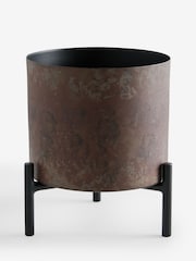 French Connection Black/Bronze Patina Metal Stand Plant Pot - Image 1 of 3