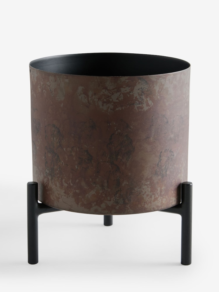 French Connection Black/Bronze Patina Metal Stand Plant Pot - Image 1 of 3